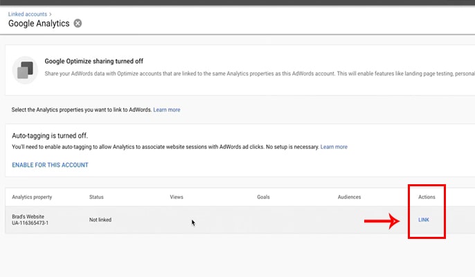  لینک کردن گوگل آنالیتیکس به گوگل ادوردز - ستون Action