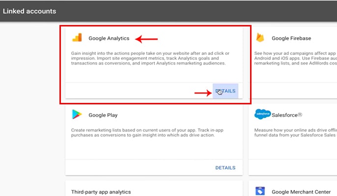  لینک کردن گوگل آنالیتیکس به گوگل ادوردز - گزینه Details