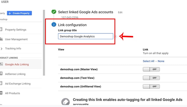  لینک کردن گوگل آنالیتیکس به گوگل ادوردز - بخش Link Configuration 