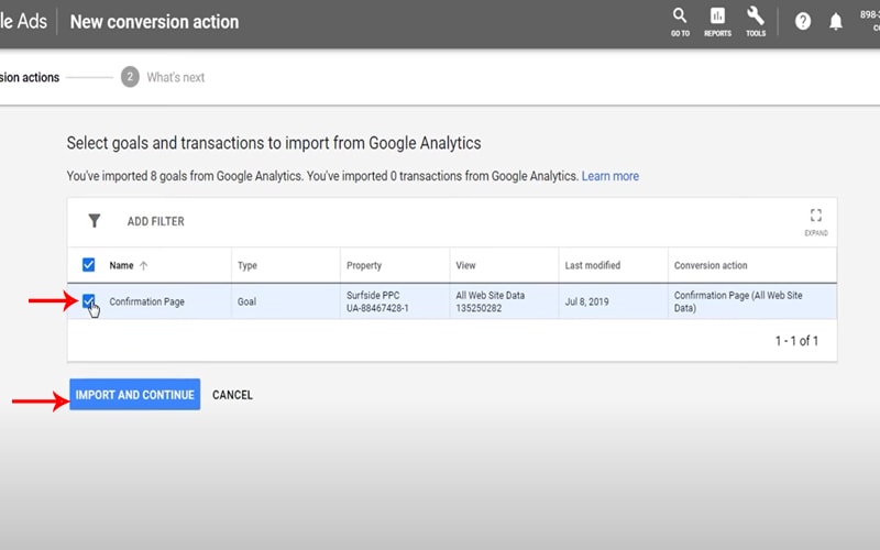 conversion tracking چیست - انتخاب goal مورد نظر 