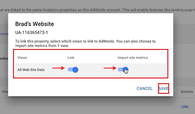  لینک کردن گوگل آنالیتیکس به گوگل ادوردز - گزینه  link  و Import Site Metrics