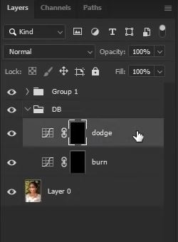 گروه کردن لایه های Dodge و Burn