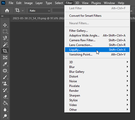 فعال کردن فیلتر Liquify در فتوشاپ