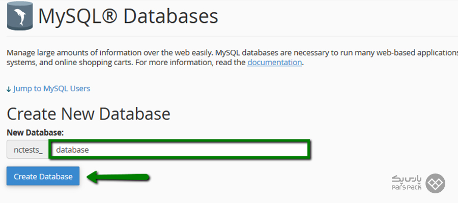 ساخت دیتابیس در cpanel
