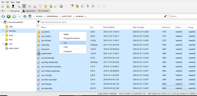 کات کردن فایل ها در پوشه وردپرس