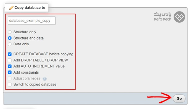 واردکردن نام برای دیتابیس در پمل phpMyAdmin 