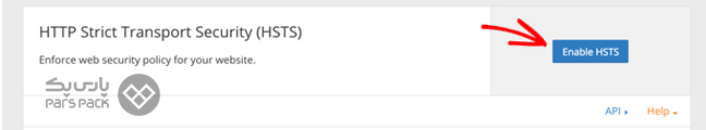 کلیک روی گزینه Enable HSTS در داشبورد کلودفلر برای فعال‌سازی هدر امنیتی HSTS 