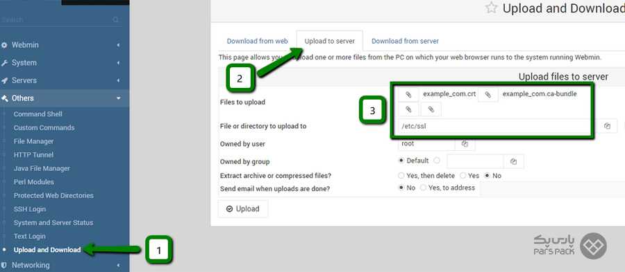 فایل‌هایتان را برای نصب SSL در Webmin آپلود کنید