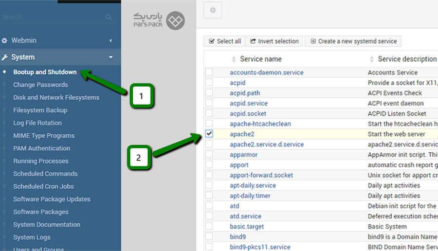 تیک گزینه apache2 را بزنید