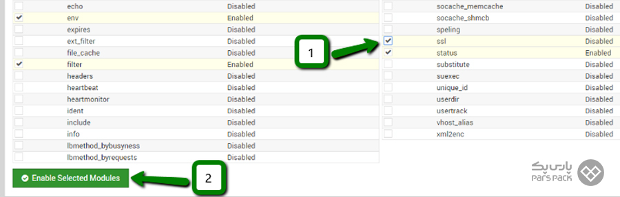  گزینه Enable Selected Modules را انتخاب کنید