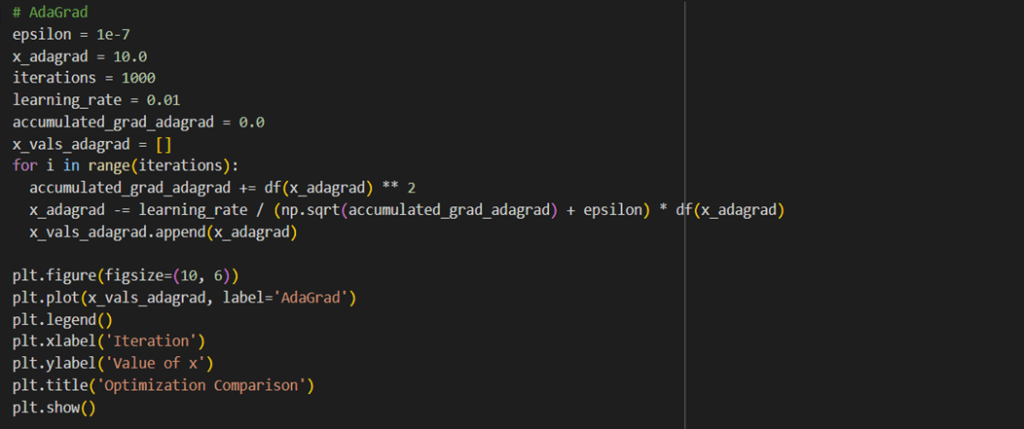 قطعه کد Adagrad 