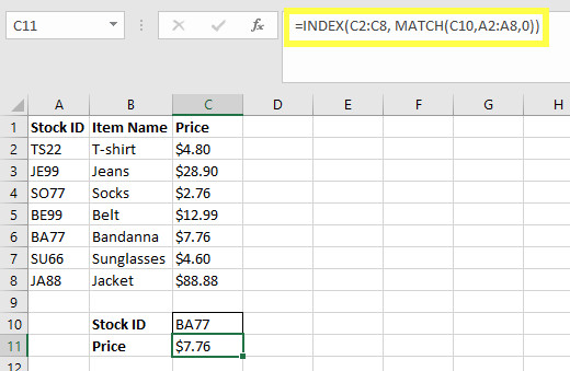 ترکیب توابع INDEX و MATCH در اکسل