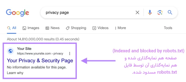 نمایش نتیجه ایندکس شده و مسدود شده با فایل robots.txt