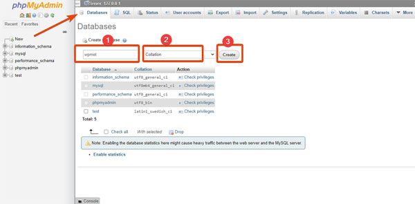 ایجاد پایگاه داده در phpmyadmin