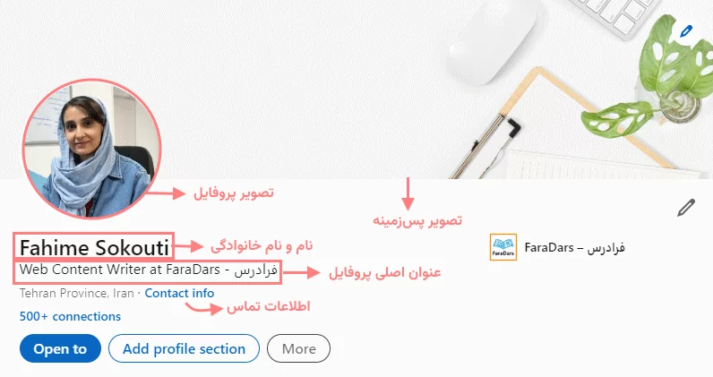 معرفی بخش های اصلی پروفایل لینکدین