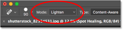 تغییر Blend mode در Spot healing brush