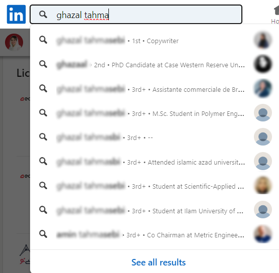 نمونه استفاده از نوار جستجوی لینکدین
