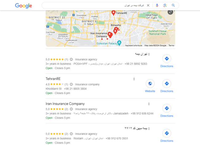 تبلیغات بیمه در گوگل مپ