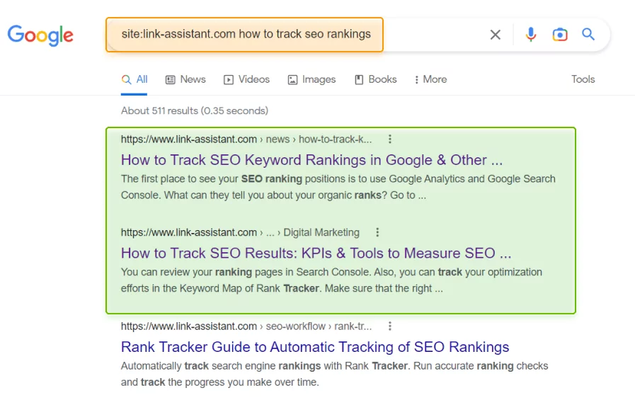 نمونه کنیبالیزیشن در صفحه نتایج انگلیسی برای عبارت کلیدی track seo rankings