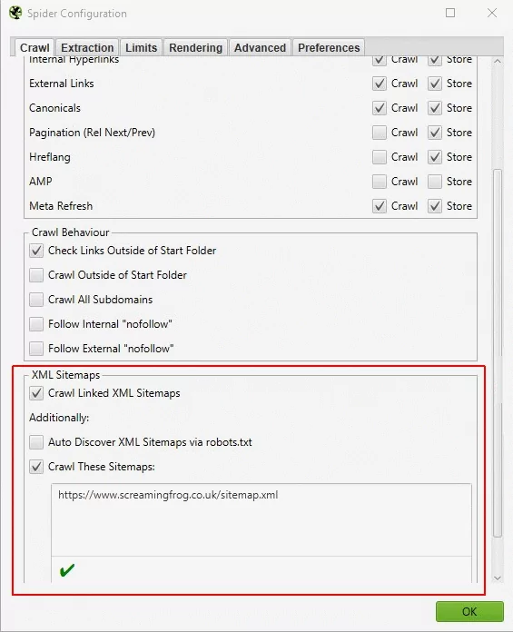 منوی crawl بخش xml sitemap ابزار اسکریمینگ فراگ