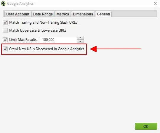 فعال کردن گزینه crawl urls برای گوگل آنالیتیکس در اسکریمینگ فراگ