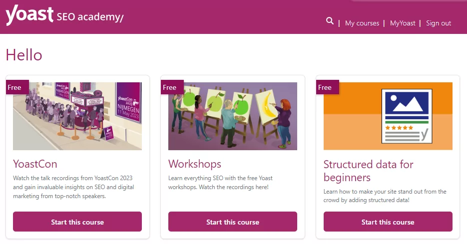 صفحه اصلی دوره های yoast academy