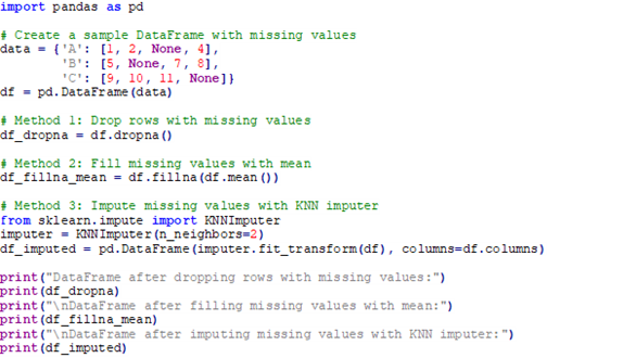 قطعه کد KNN Imputer برای مدیریت مقادیر گم‌شده در پیش‌پردازش داده‌ها