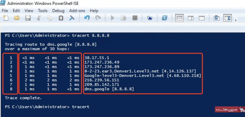 نحوه‌ی خواندن نتایج اجرای Traceroute در ویندوز