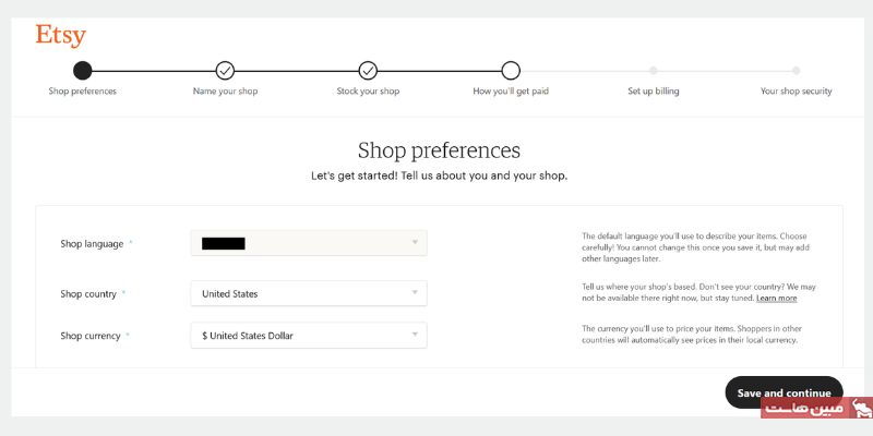 انجام تنظیمات فروشگاه در سایت Etsy